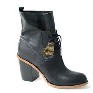 Women's Kensie Chase Partial Lace-Up Stacked Block Heel Ankle Bootie Size 8 BLK